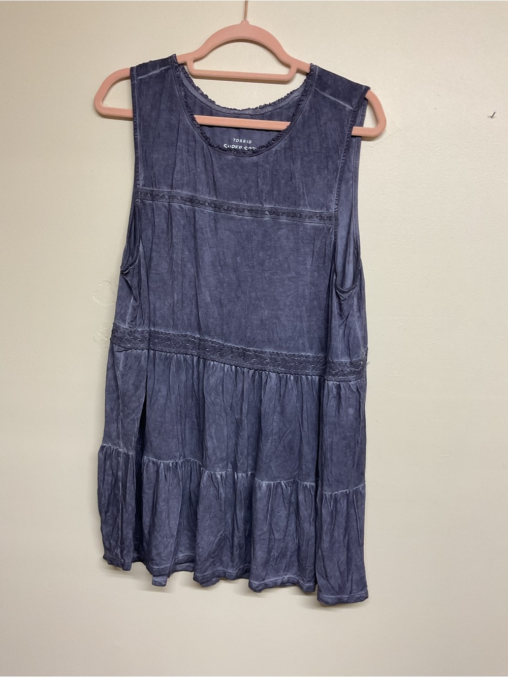 torrid washed indigo V-neck tiered knit top